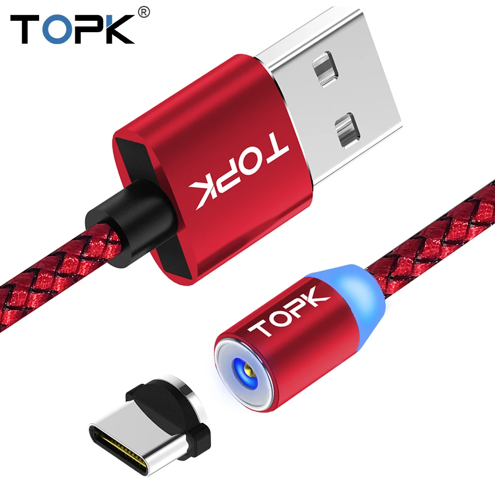 R Line1 Тип usb C Магнитный кабель TOPK AM17 обновлен Светоотражающий Нейлон Плетеный