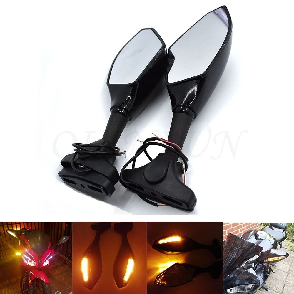 

Black Motorcycle LED Turn Signal Integrated Mirrors For Yamaha MT-07 MT-09 FZ9 FZ-09 mt-/fz-mt-09/sr/fz9