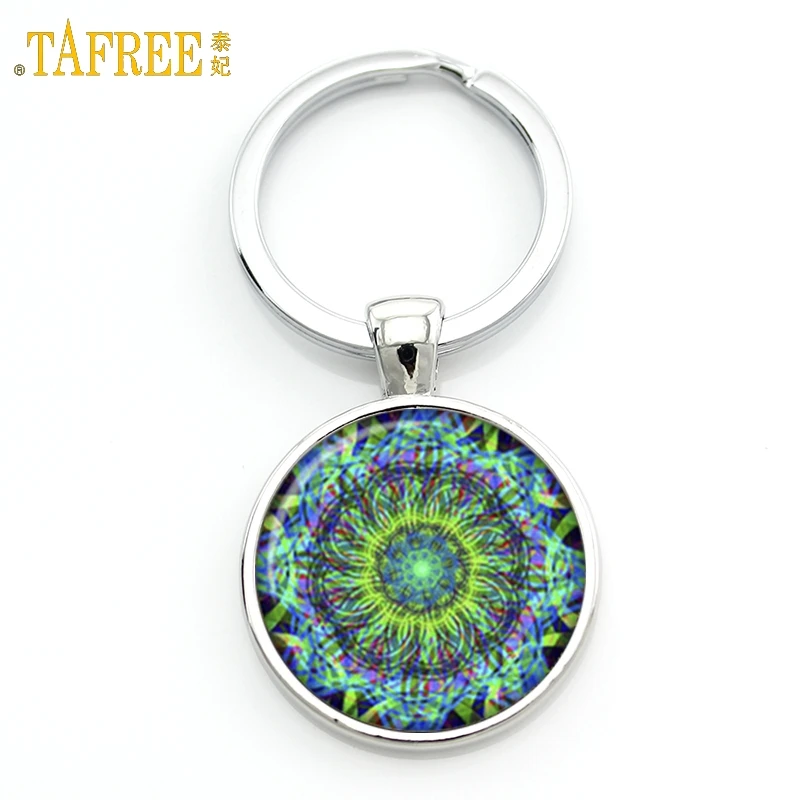 TAFREE Key chain Mandala Art Picture Glass Cabochon pendant Keychains Sacred Geometry Yoga Om Fashion Jewelry Key ring M01-17 цена TAFREE Key chain Mandala Art Picture Glass Cabochon pendant Keychains Sacred Geometry Yoga Om Fashion Jewelry Key ring M01-17 цены онлайн