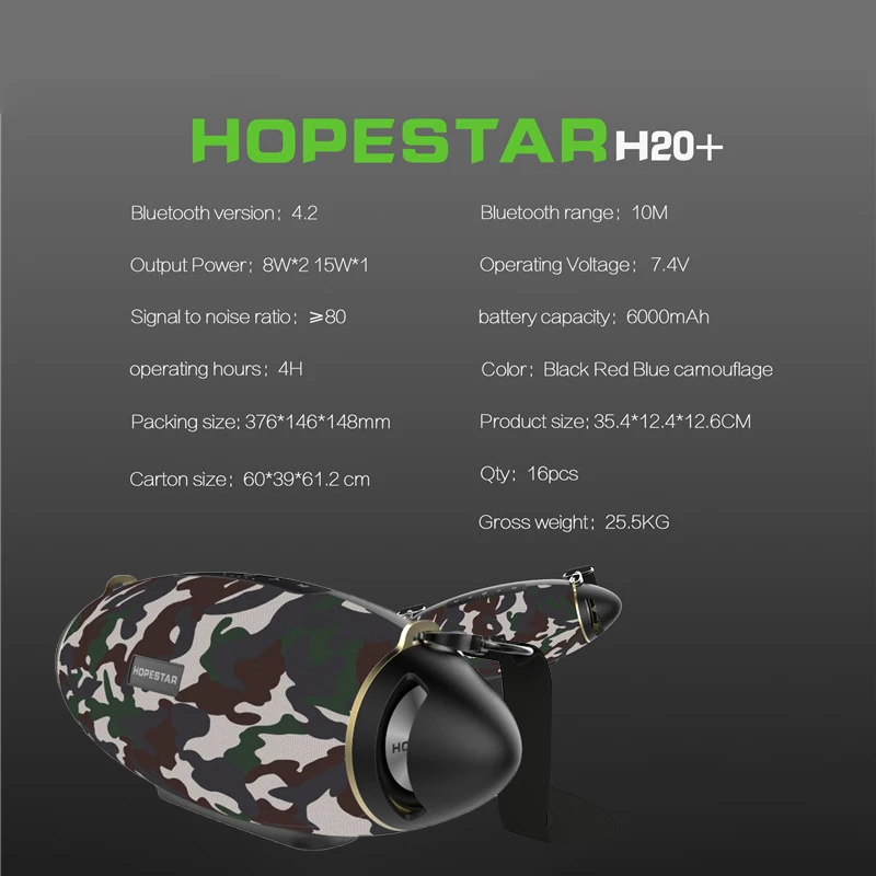 Hopestar H20 регби 30 Вт Bluetooth динамик Колонка ПК беспроводной портативный мини Водонепроницаемый мега бас стерео открытый сабвуфер Tf Usb