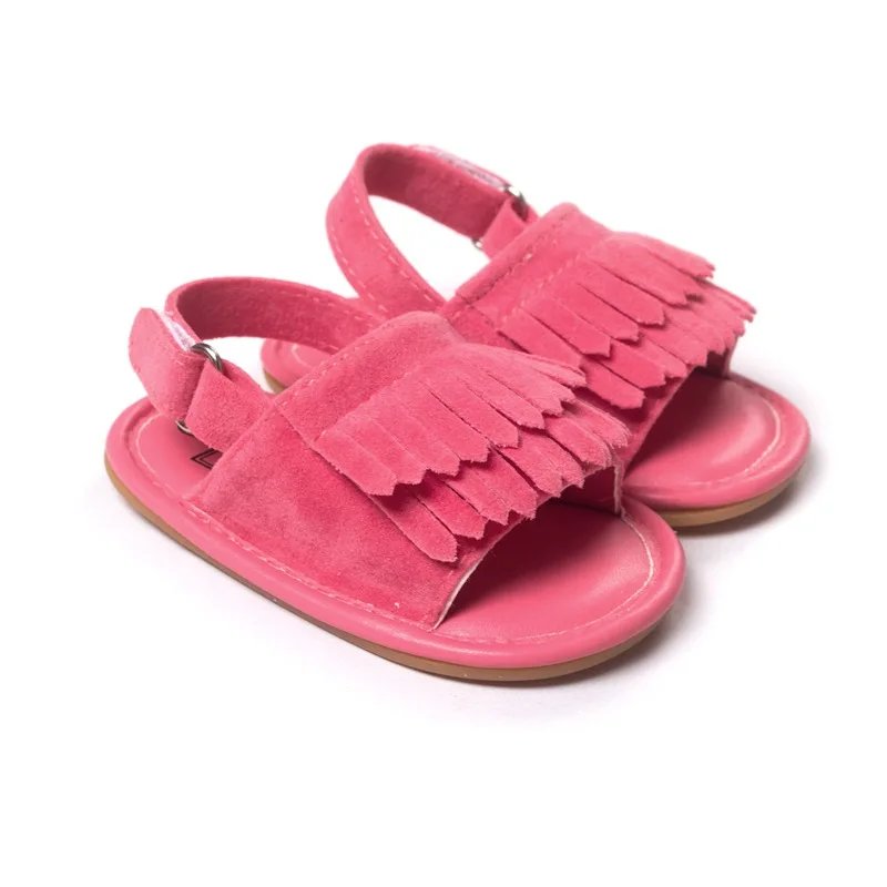 Мужская и женская обувь для малышей летние дышащие Нескользящие туфли с открытым носком и бахромой для детей 0-1 лет - Цвет: hong