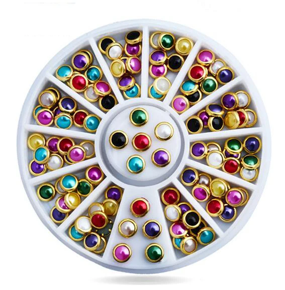 

1 Box Pearl Gem Shinning Nail Rhinestones Sharp Flat Bottom Studs 3D Nail Decor Manicure Nail Art Decoration In Wheel, ZP-04....
