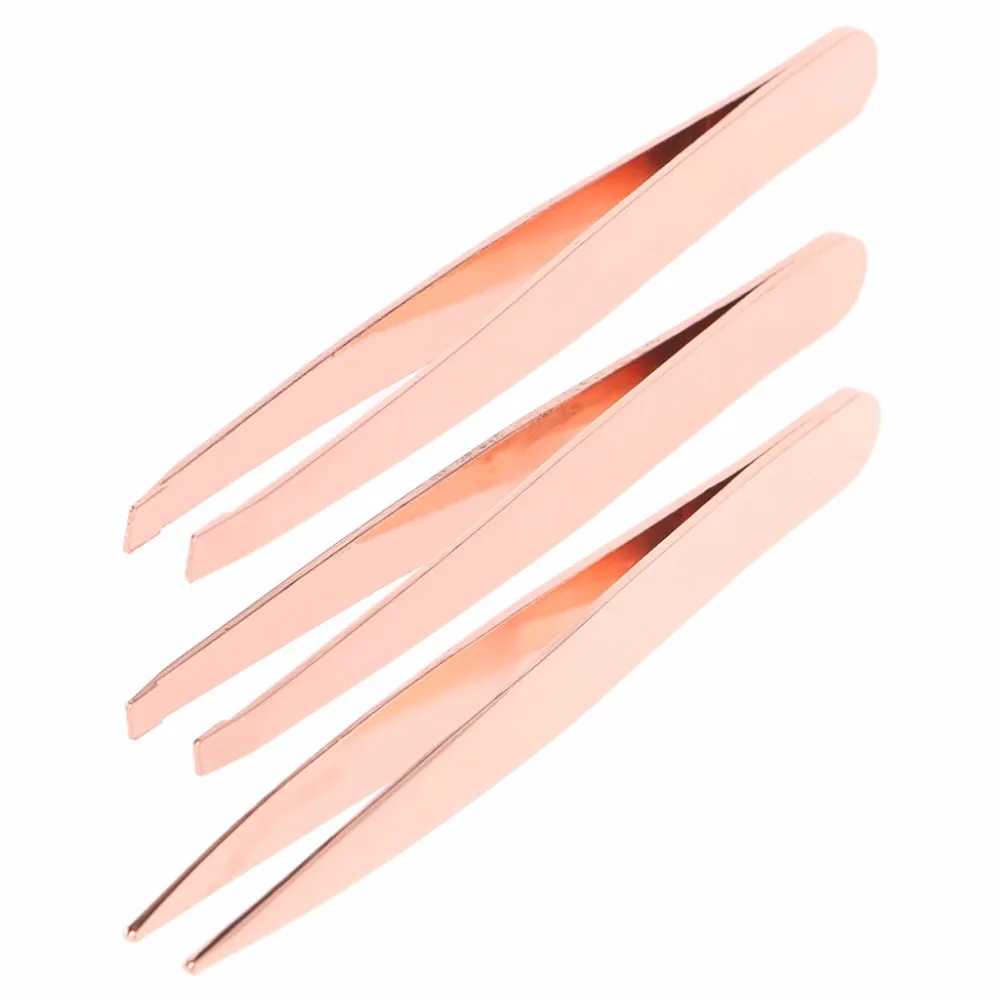 Eyebrow Tweezers Hair Beauty Slanted Flat Pointed Tip Stainless Steel