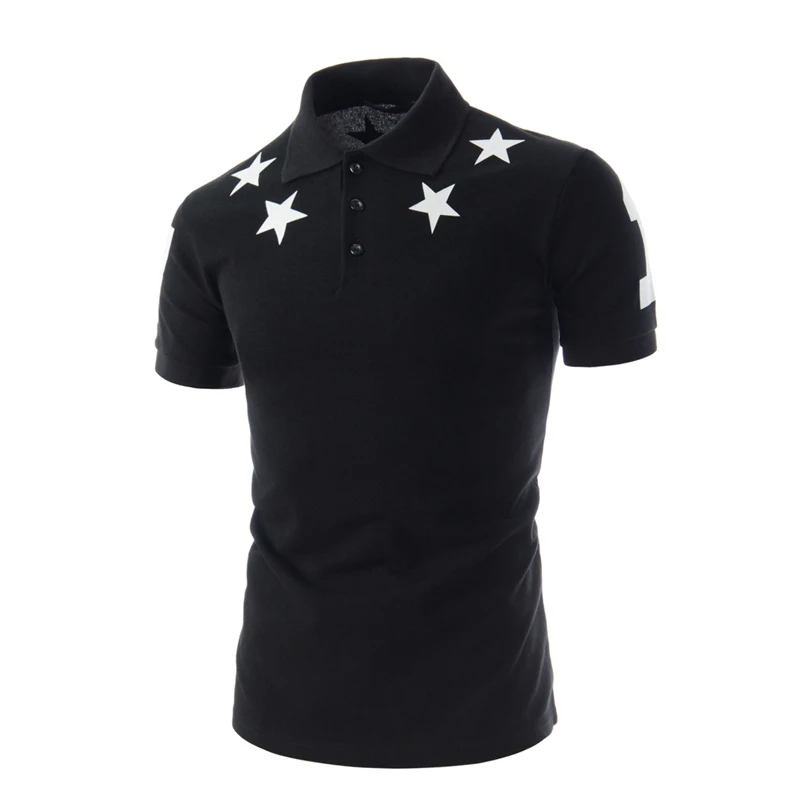 Korean Style Summer New Brand Men Polo Shirt Stars Printed Fashion Polo ...