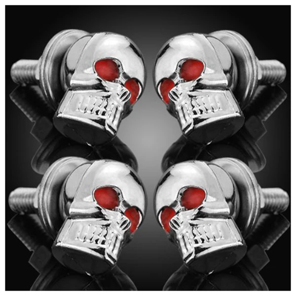 

4pcs 5mm Chrome Skull Red Eye License Plate Lic Tag Frame Windshield Trim Bolts Screws Fantastic Replacement Universal Fit Hot