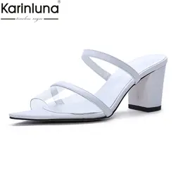 Karinluna/модные летние женские туфли из натуральной овечьей кожи, Женская пикантная обувь для вечеринок, женские туфли-лодочки на высоком