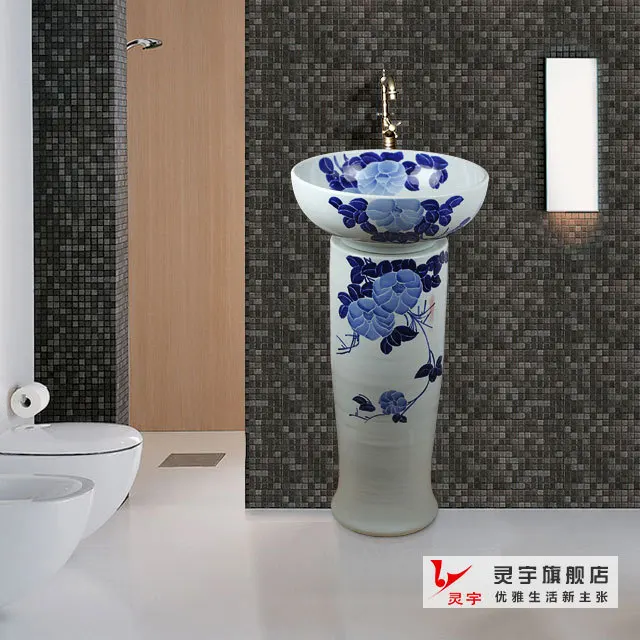 Sets of ceramic pots Basin Basin washbasin Art Basin Pedestal Blue and
