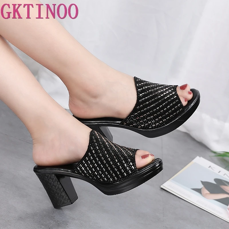 black heels slippers