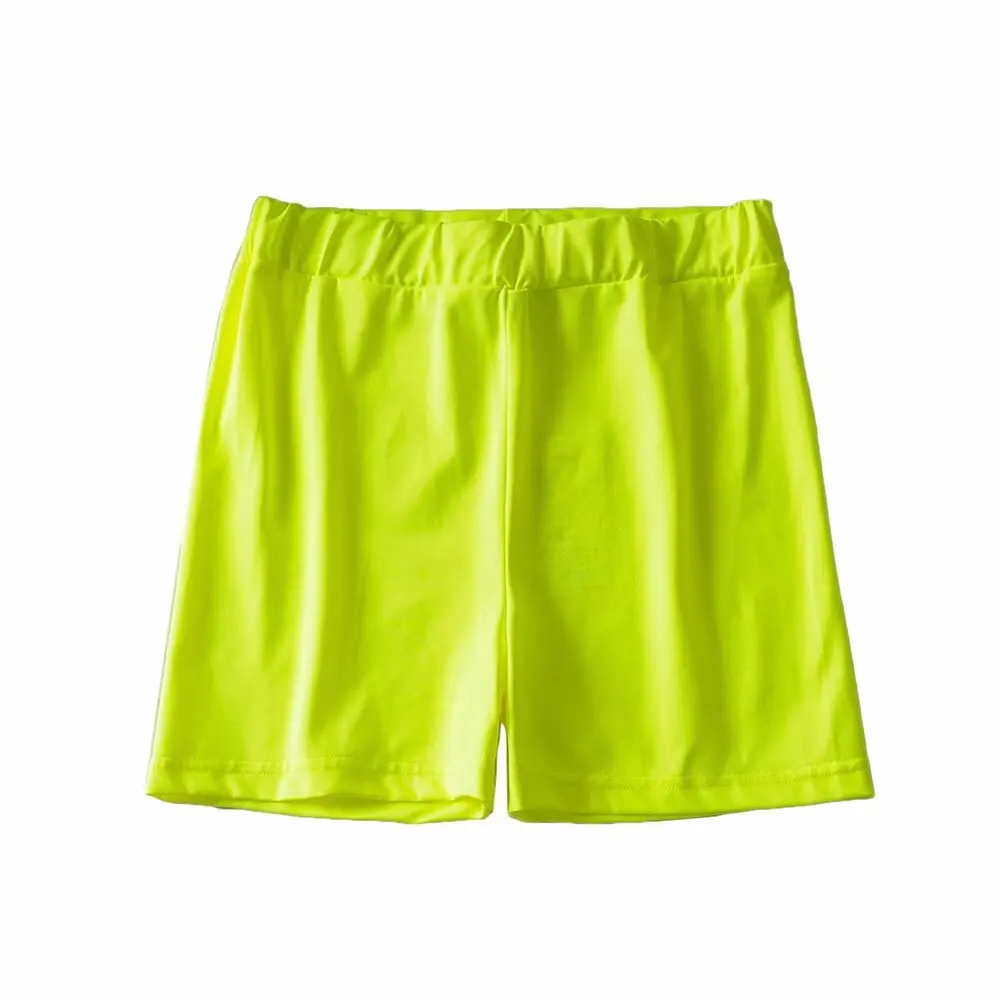 Черные неоновые зеленые Светоотражающие байкерские шорты, женские летние шорты из хлопка и спандекса с высокой талией - Цвет: Зеленый