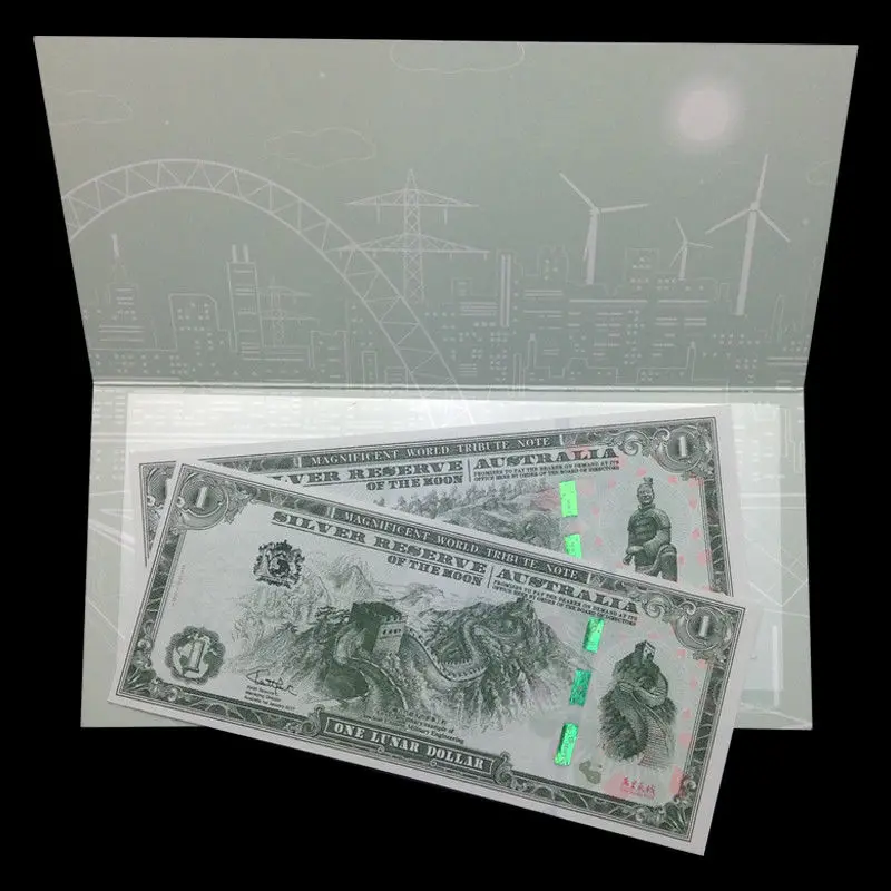

Set 2 PCS, Silver Reserve Australia, 2017, In Folder, Tourism, Great Wall, UNC, Collectibles Gift, Genuine, Original Paper Notes