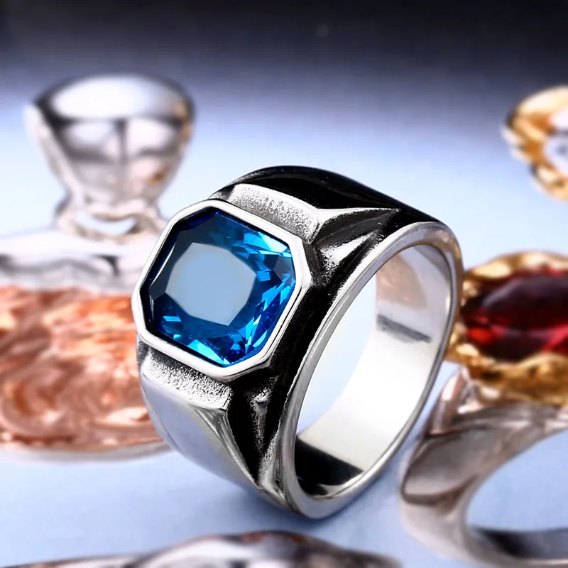 BEIER new store Stylish square embedding green and blue stones for men and women's high quality jewelry gifts LLBR8-586R