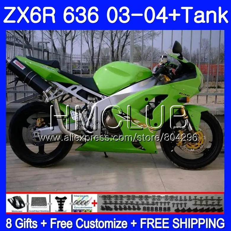 

+Tank For KAWASAKI Factory green NINJA ZX600 ZX636 ZX-6R 03 04 ZX-636 18TK.6 ZX 636 6 R 600CC ZX6R 03 04 ZX 6R 2003 2004 Fairing