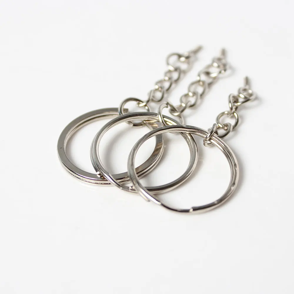 10pcs Key Chain Rings, Rhodium Plated, Starter Chain Base, Split Ring25mm  With 30mm Chain 