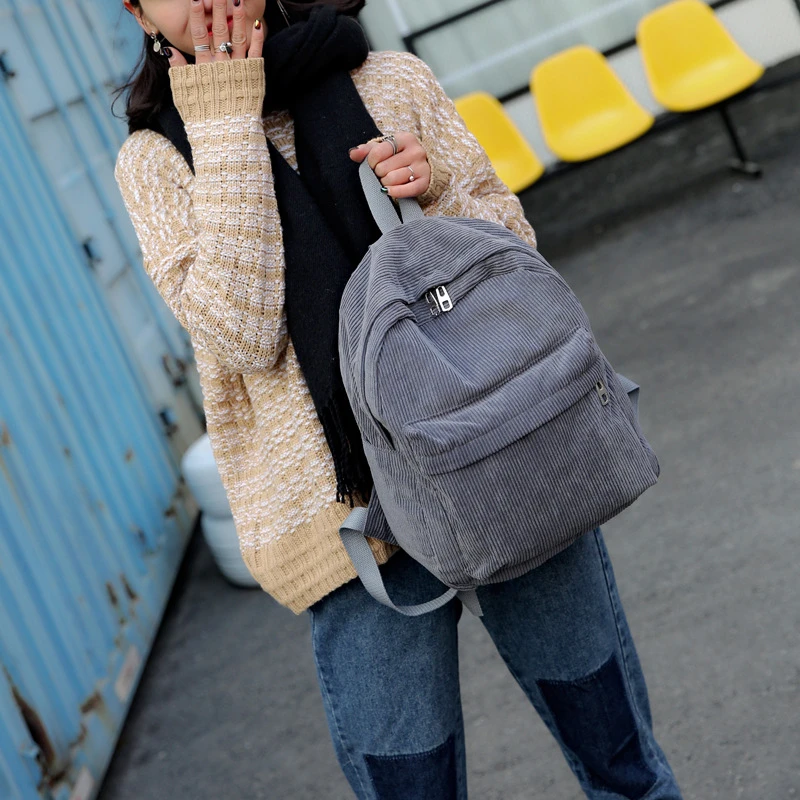 

WKKGO New Winter Rucksack Pack Corduroy Casual Student School Backpacks Shopping Women Bags Travel Girl Schoolbag Lady Backpacks