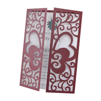 

Wine red laser cut gate fold butterfly invitation cards