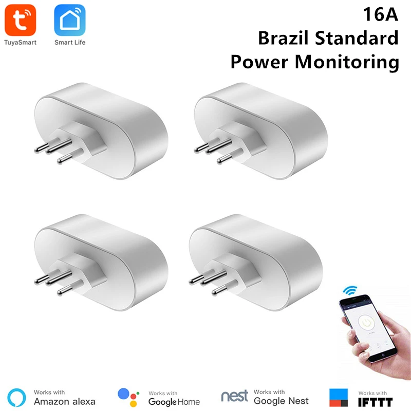 

4 piece Google Home Compatible Type Brazil Smart Socket for Smart Home Remote Control Timer Power Monitor Smart Life App Control