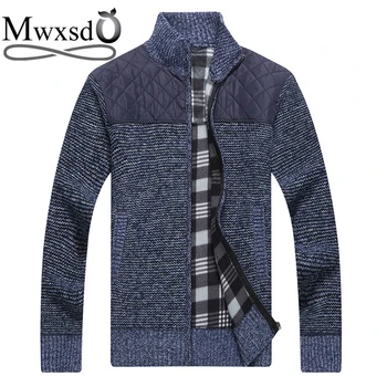 

Mwxsd brand winter mens warm plaid cotton cardigan sweater mens thick cashmere cardigan male slim fit sweater plus size 3xl