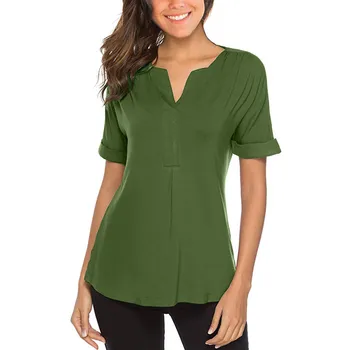 

women blouses short sleeve summer 2019 high quality women's blouses short sleeve solid v neck tops short sleeve shirt tops #15