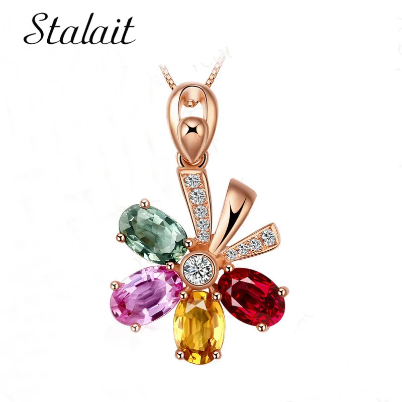 

New 2018 Rose Gold Color Crystal Luxury Petal Flower Colorful Long Necklaces Pendants Fashion Jewelry for Women