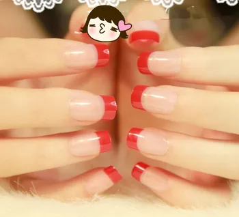

2017 New Style Noble Red Color False Nails 24pcs Oval Full Artificial Nails with Glue Sticker