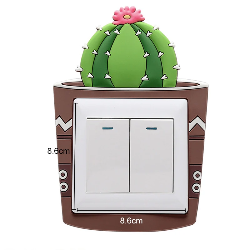 1pc Cute Cartoon 3D Cactus Fluorescent Wall Silicone On-off Switch Stickers Kids Removable Light Switch Outlet Home Decorations