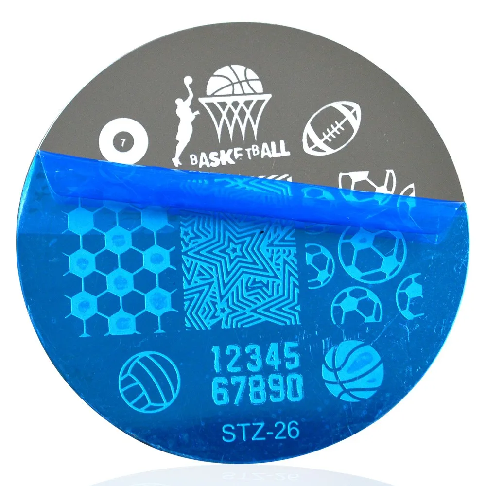 1 шт. спортивный мяч с футбольным принтом пластинки для ногтей дизайн круглые стальные пластины дизайн ногтей тиснение Templatess JISTZA26