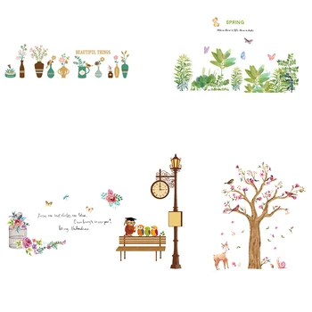 

2020 New Vase Flower Tree Plant Cartoon Sticker Removable PVC Decoration Decals School Office TV Background Wallpaper