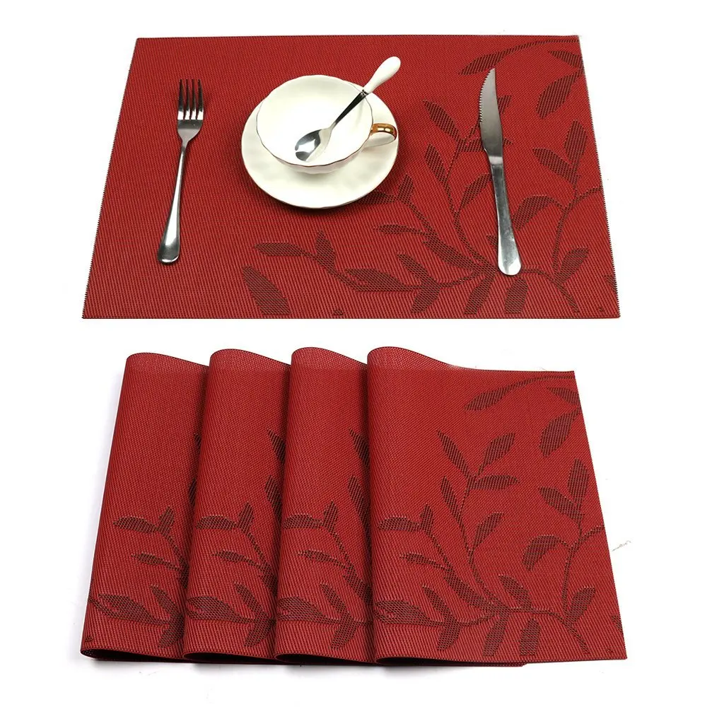 4 Pcs/set PVC Leaves Pattern Heat resistant Placemats Dining Table
