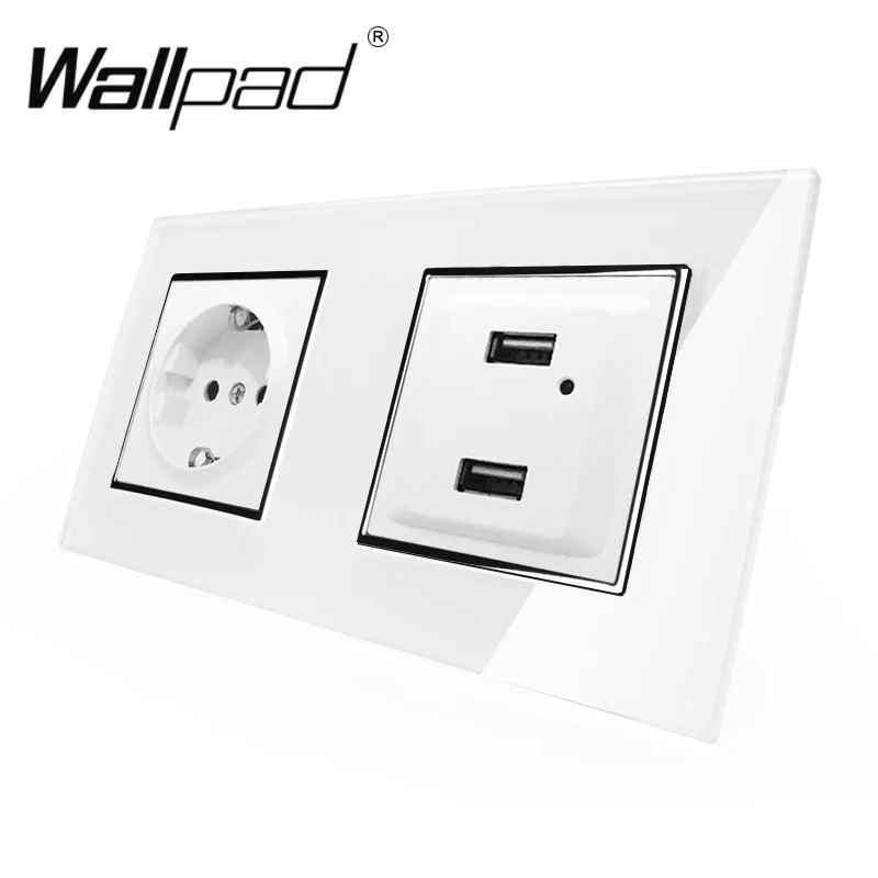  Conector USB + UE con garras Panel de pared de vidrio blanco indicador LED enchufe de la UE con pue