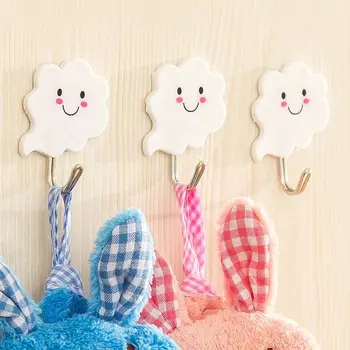 

3Pcs Cloud Wall Hooks Hangers White Metal + Plastic Hooks Stick Hanging On Wall Door Clothes Towel Seamless Holder Racks