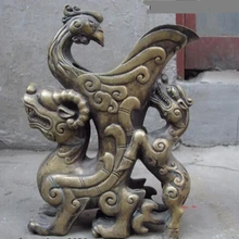 Xd 001678 Китай Королевский Дворец Бронза Медь Foo Собака зверь с феникс чашки Зун Ваза Статуя