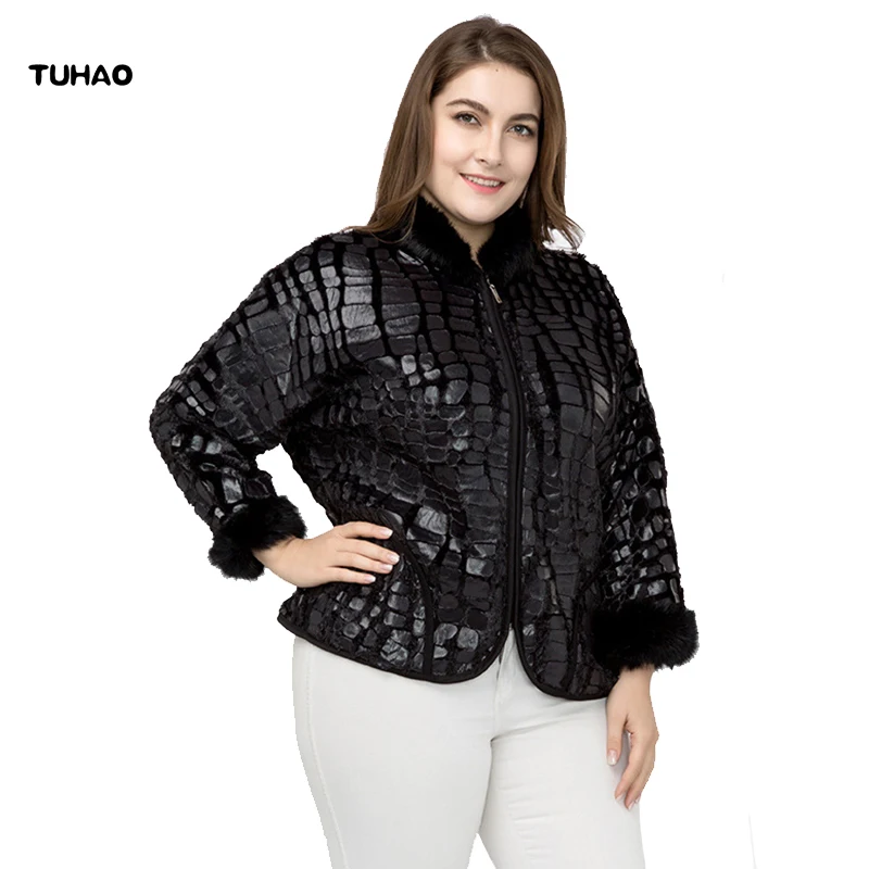 

TUHAO Fake Fur Coat Woman 2018 Spring Zipper Leather Women's Jackets Stand Collar Patchwork Sleeve Big Size 5XL ZPZ22