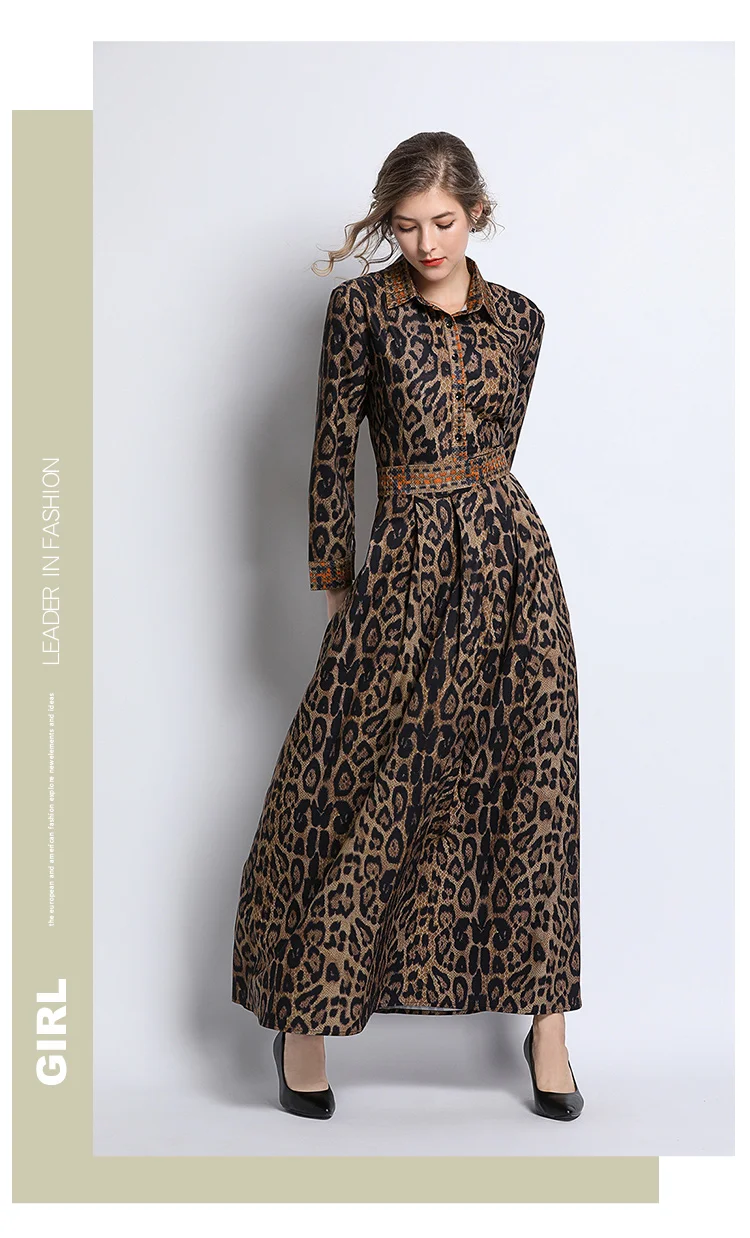 Banulin Новое винтажное леопардовое платье с отложным воротником Элегантное Длинное Платье Макси Подиум дизайнерское женское платье Весна Лето vestidos