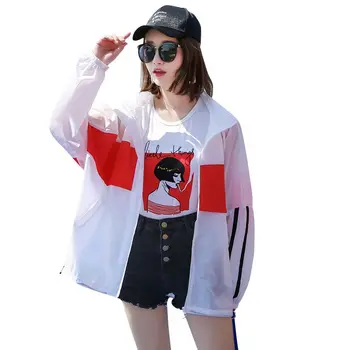 

2019 Summer Trench Coat Women Fashion Concise Casual All-match Beach Style Dry Fast Color-blocked Sun-protective Trench*