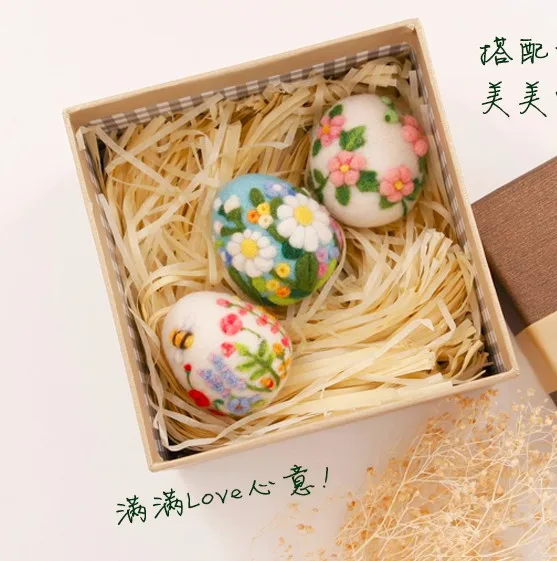 3pcs with box Цветы из яйца мультфильм животных набор шерстяной вышитый набор Шерсть Войлок игла для валяния Подвеска для изготовления вышивка своими руками ручной работы - Цвет: 3pcs with box