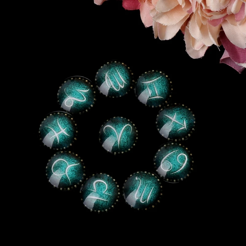 

10PCs Random Handmade Constellation Image Round Glass Cabochon Settings For Jewelry Making DIY Jewelry Findings 12/20mm