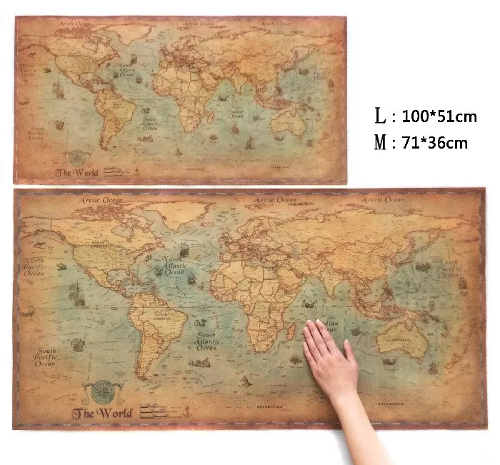 Выберите Размер: Старая карта мира навигации огромный большой Винтажный стиль ретро Бумажный Плакат Украшение стены дома