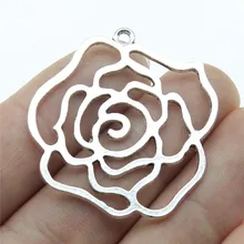 WYSIWYG 4pcs 37x36mm filigrana flor Rosa encantos colgante de Color de plata antiguo para pendiente de collar