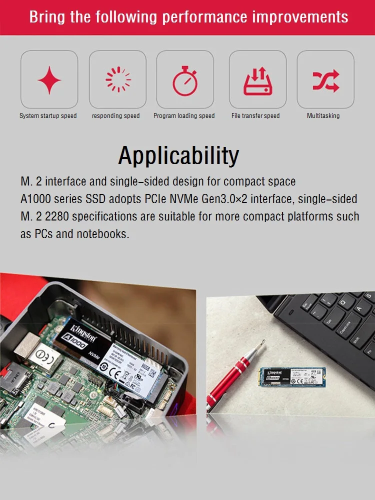  Kingston/Kingston SA1000M8/480G M.2 NVMe Notebook SSD Solid State Drive A1000