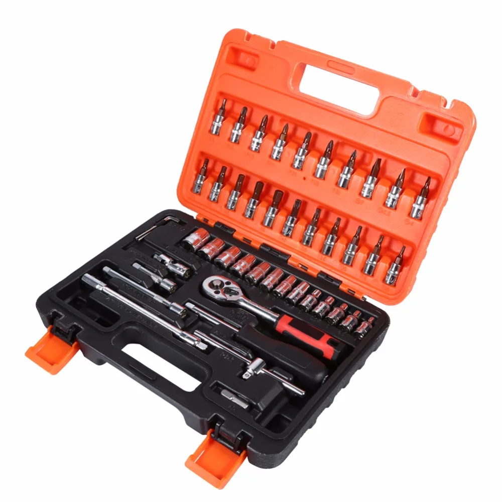 46pcs Socket Spanner Wrench Set 1/4" Drive Metric Extension Bar with Box Repair Tools Kit