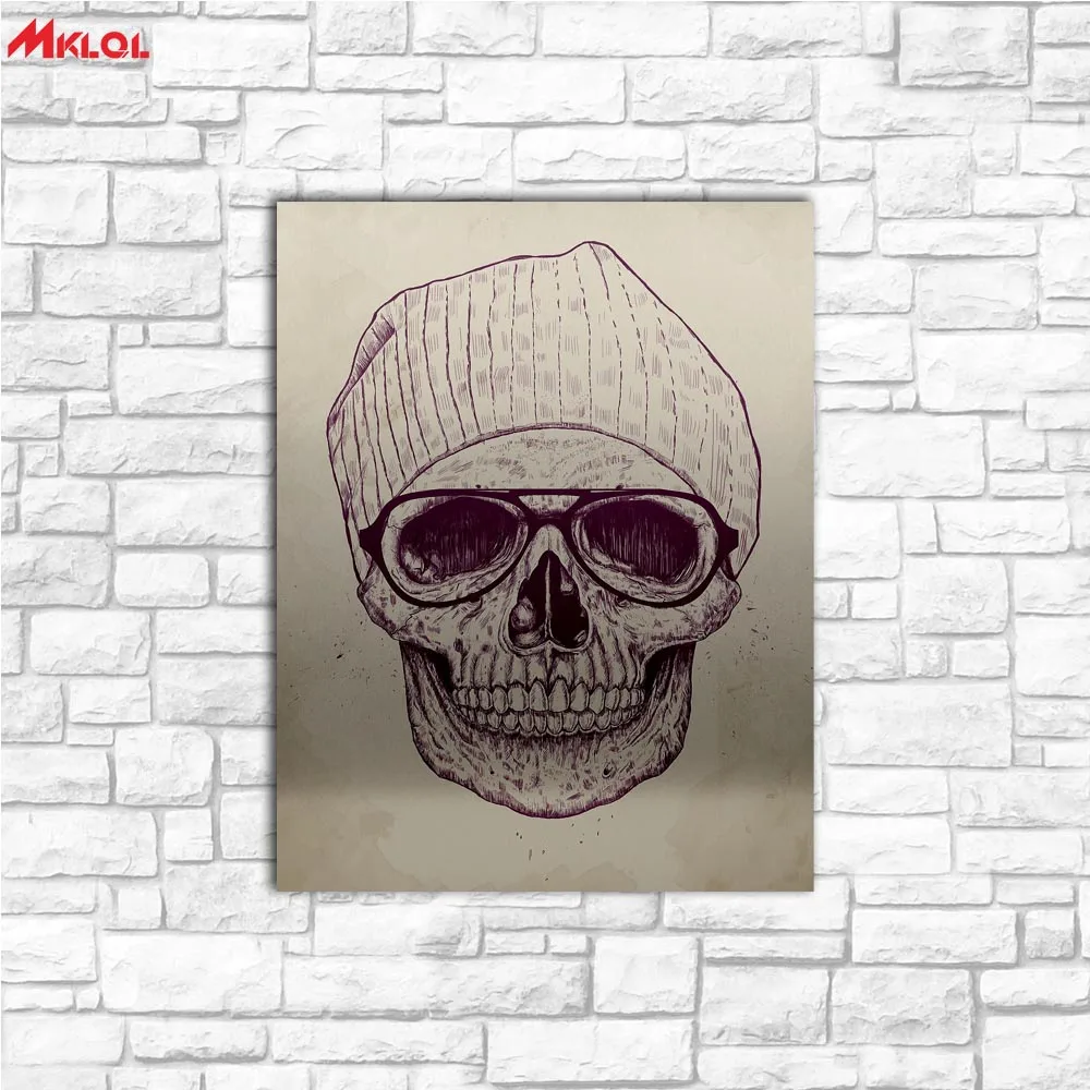 Большой Wall Art с прикольным череп портрет холст живопись для Гостиная украшения