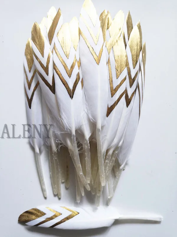 white golden 100 шт./партия, 4-6 дюймов, натуральный гусь, перья, серебро, Золотая Утка, Шлейфы для рукоделия, украшение - Цвет: white golden