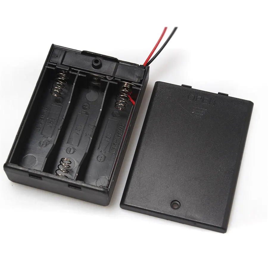 

Wholesale 100PCS/lot 3 x AA 1.5V Battery Storage Case With Cover On/Off Switch With Cable Lead For Soldering Connect