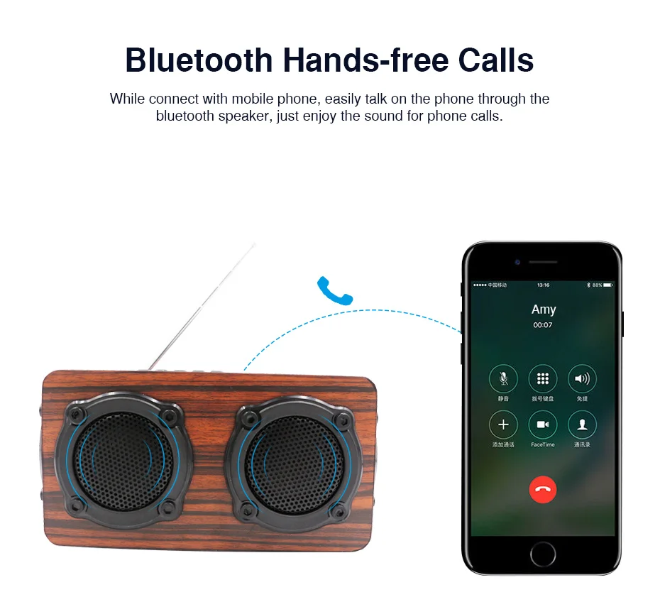 Wooden Bluetooth Speaker HIFI Wireless Dual Loudspeakers 3D Bass Surround Speaker with Karaoke function Hands free call FM radio (3)