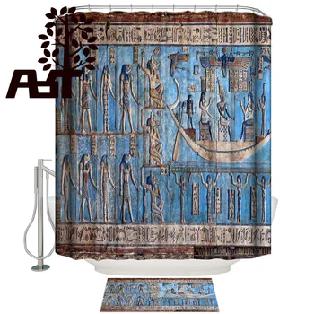 

Art Store Hieroglyphic Carvings Ancient Egyptian Temple Shower Curtain Doormat Sets Bathroom Accessory Sets Bathroom Decor Set