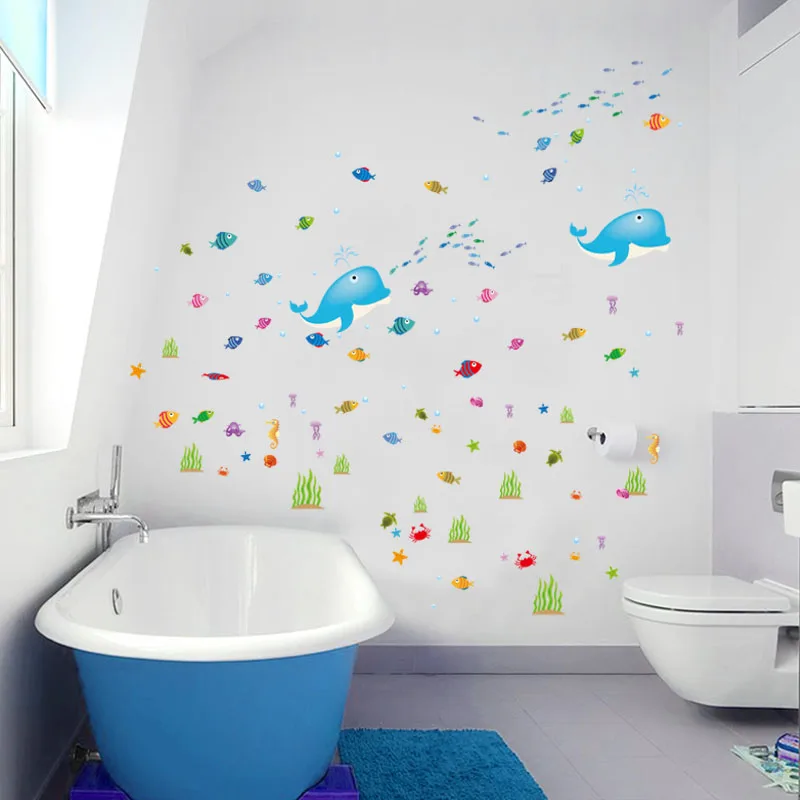 [Fundecor] cartoon dolphin fish animals wall stickers waterproof tile