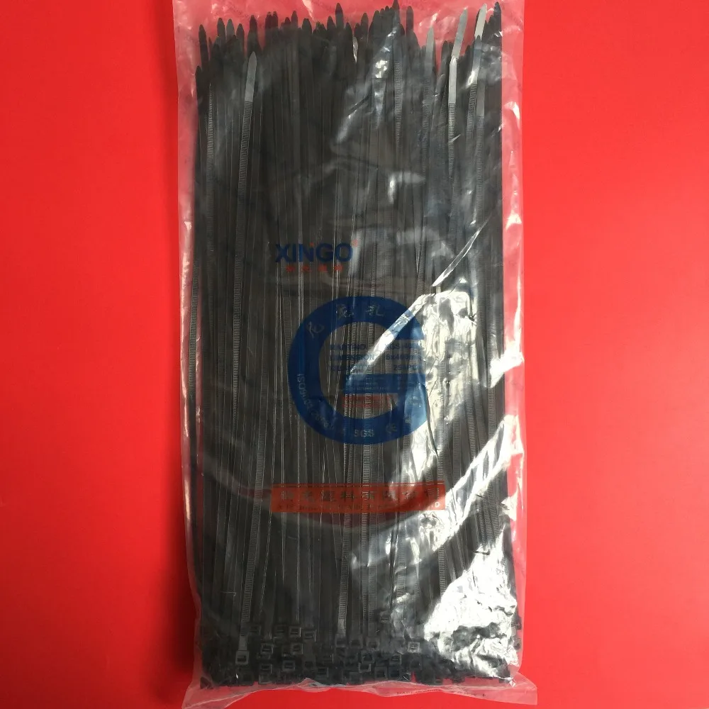 

250Pcs/pack 8*400mm High Quality width 5.2mm Black Color Factory Standard Self-locking Plastic Nylon Cable Ties,Wire Zip Tie