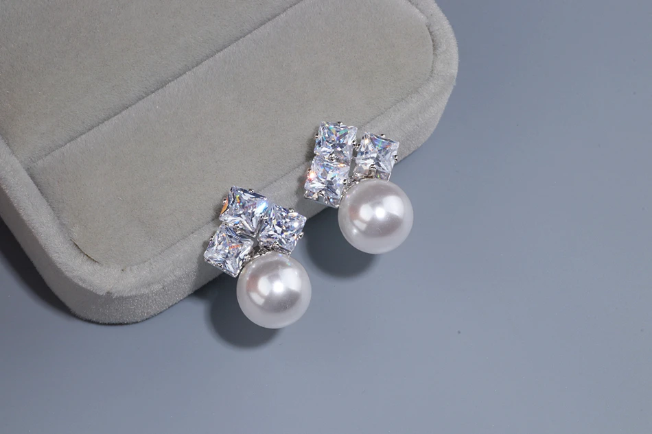 Новое поступление роскошные свадебные серьги с крупным жемчугом для Для женщин кубического циркония искусственный жемчуг серьги Bijoux Femme WX083