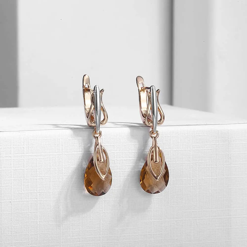 

Dangling Teardrop CZ Womens Lady Drop Earrings Rose Gold Filled GF Snap Closure Cubic Zirconia GE72