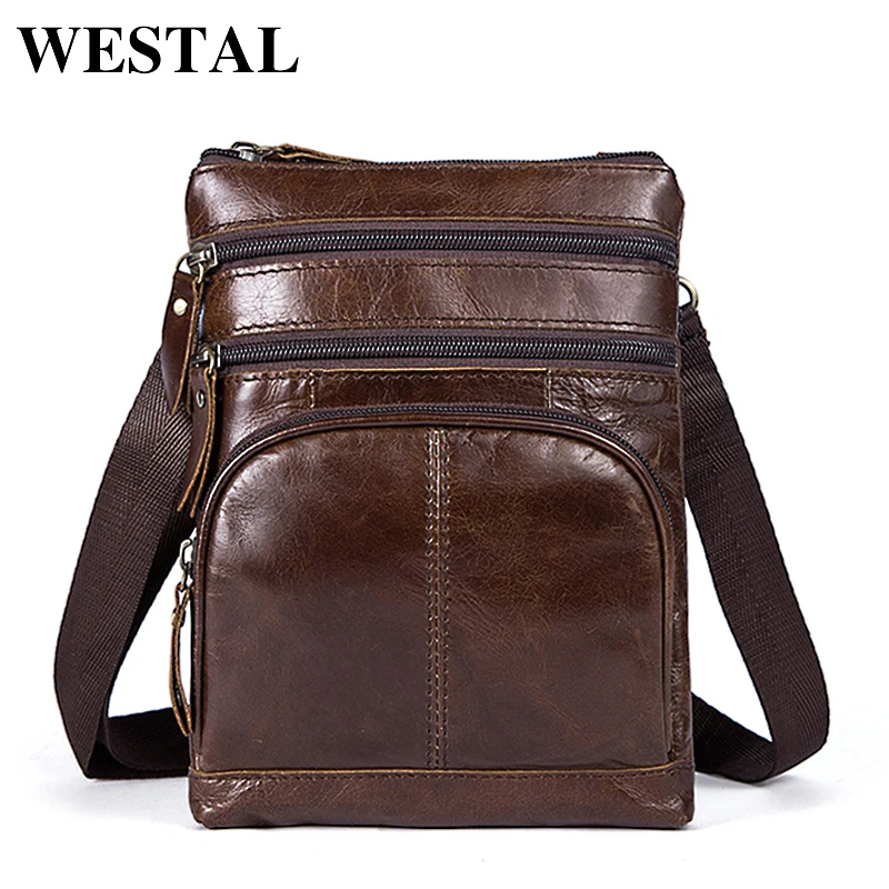 WESTAL أكياس الرجال الذكور الصغيرة الرجال الجلود حقيبة ساعي بريد للرجال (حقيبة كتف جلد طبيعي للرجال حقائب كروسبودي حقائب 8121
